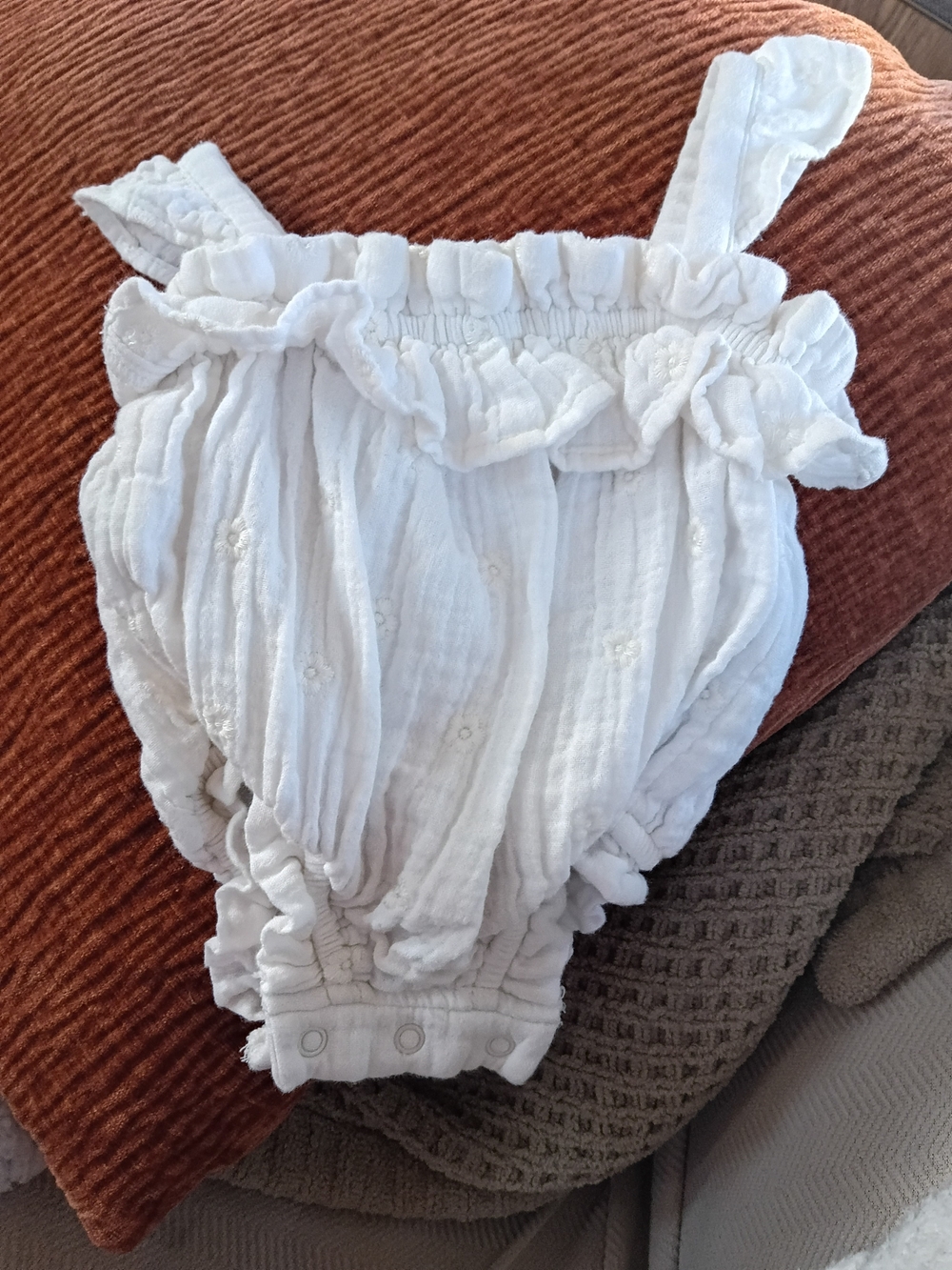 Cat & Jack White Ruffled Baby Diaper Cover Romper